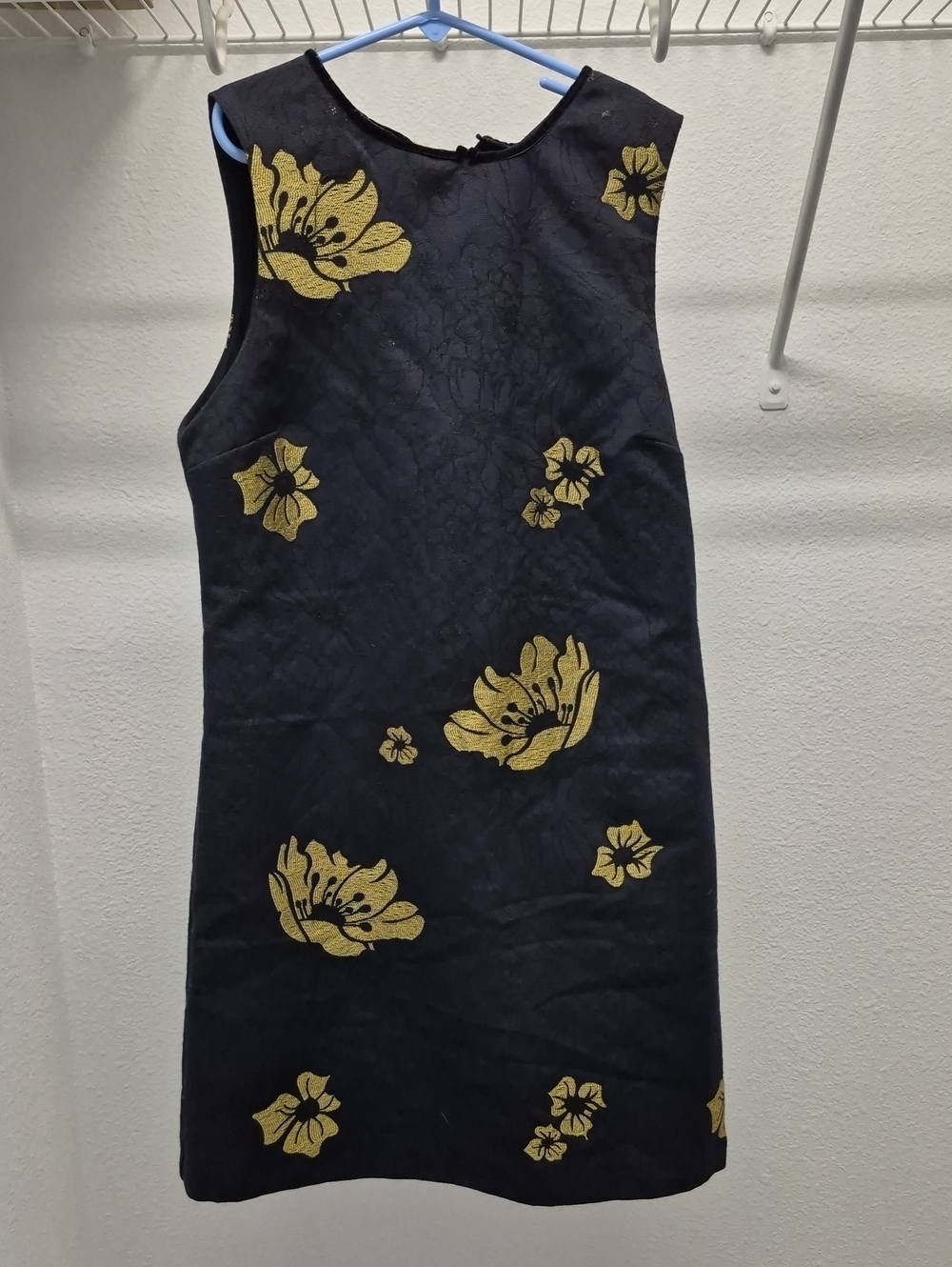 ZARA Basic Navy Yellow Floral Jacquard Shift Dress S – Sleeveless Zip Front